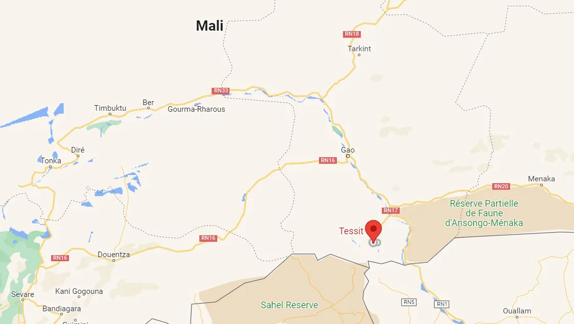 A map shows the location of the town of Tessit, Mali on Aug 09, 2022. (Screenshot/Google Maps via The Epoch Times)