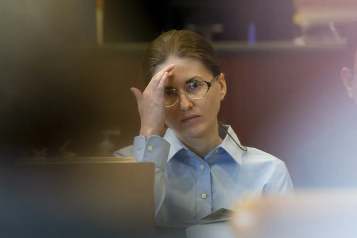 Sheila O'Leary reacts during trial at the Lee County Clerk of Court in Fort Myers, Fla., on June 22, 2022. (Landon Bost/The News-Press via AP)