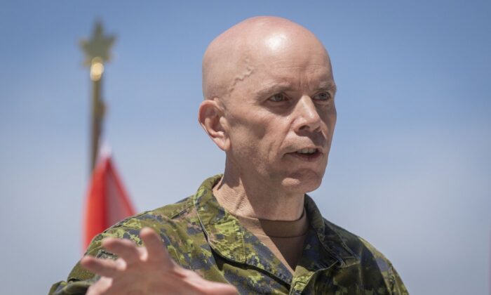 Gen. Wayne Eyre, Chief of the Defence Staff, speaks during a military announcement at CFB Trenton in Trenton, Ont., on June 20, 2022. (The Canadian Press/Lars Hagberg)