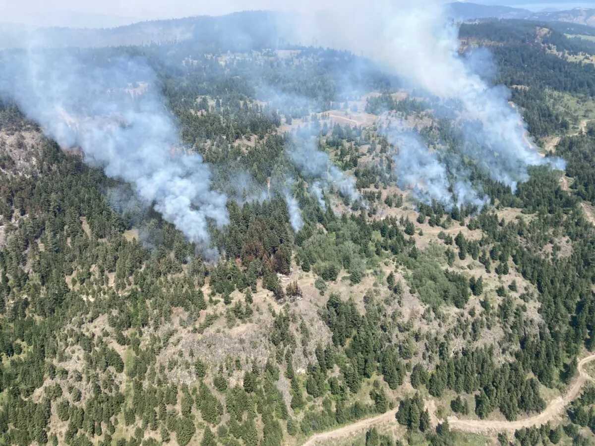 Smoke from fires along Sheep Creek is shown in an Aug.7, 2022 handout photo from the BC Wildfire Service. (The Canadian Press/HO-BC Wildfire Service)