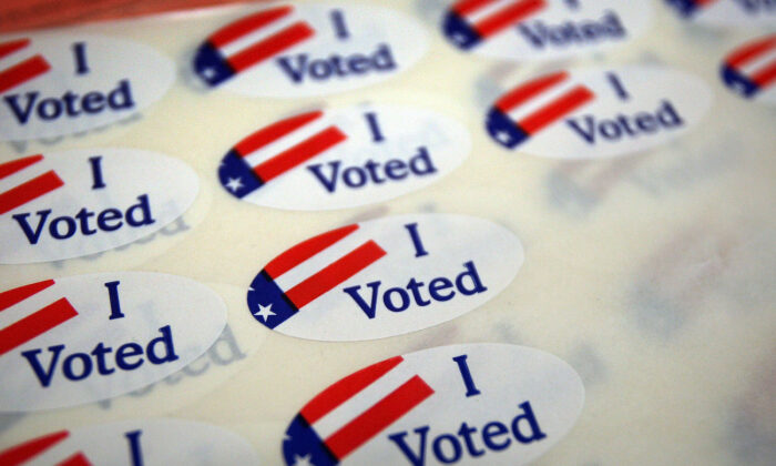 Voter stickers in Pasadena, California, on May 19, 2009. (David McNew/Getty Images)
