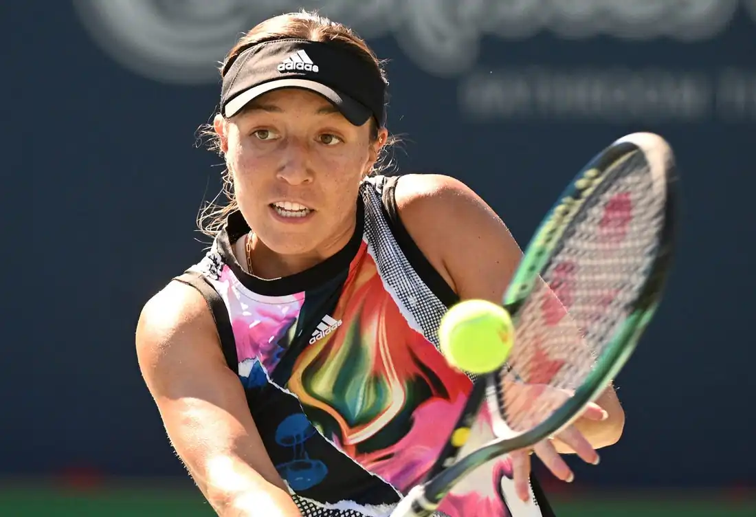 Jessica Pegula (USA) plays a shot against Yulia Putintseva (KAZ) (not pictured) at Sobeys Stadium in Toronto, Ontario, Canada, on Aug. 12, 2022. (Dan Hamilton/USA TODAY Sports via Field Level Media)