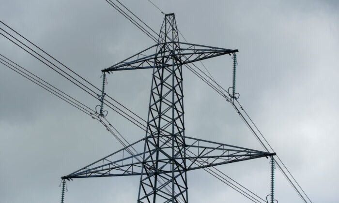 A photo of an electricity pylon in Cheshire in the north of England, taken on Oct. 11, 2021 (PA)