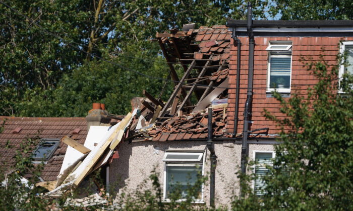 The scene in Galpin’s Road, Thornton Heath, London following the explosion on Aug. 8, 2022.  (Kirsty O’Connor/PA)