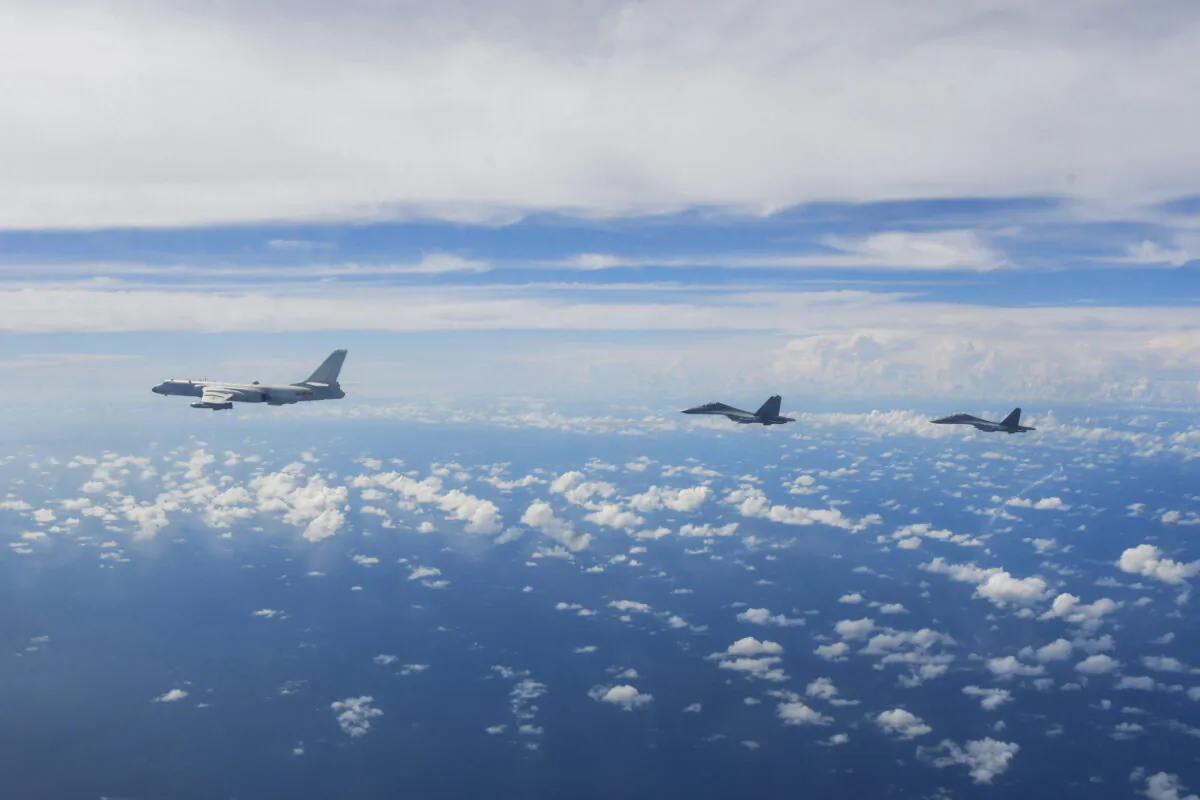 Aircraft of the Eastern Theater Command of the Chinese People's Liberation Army (PLA) conduct joint combat training exercises around Taiwan on Aug. 7, 2022. (Li Bingyu/Xinhua via AP)