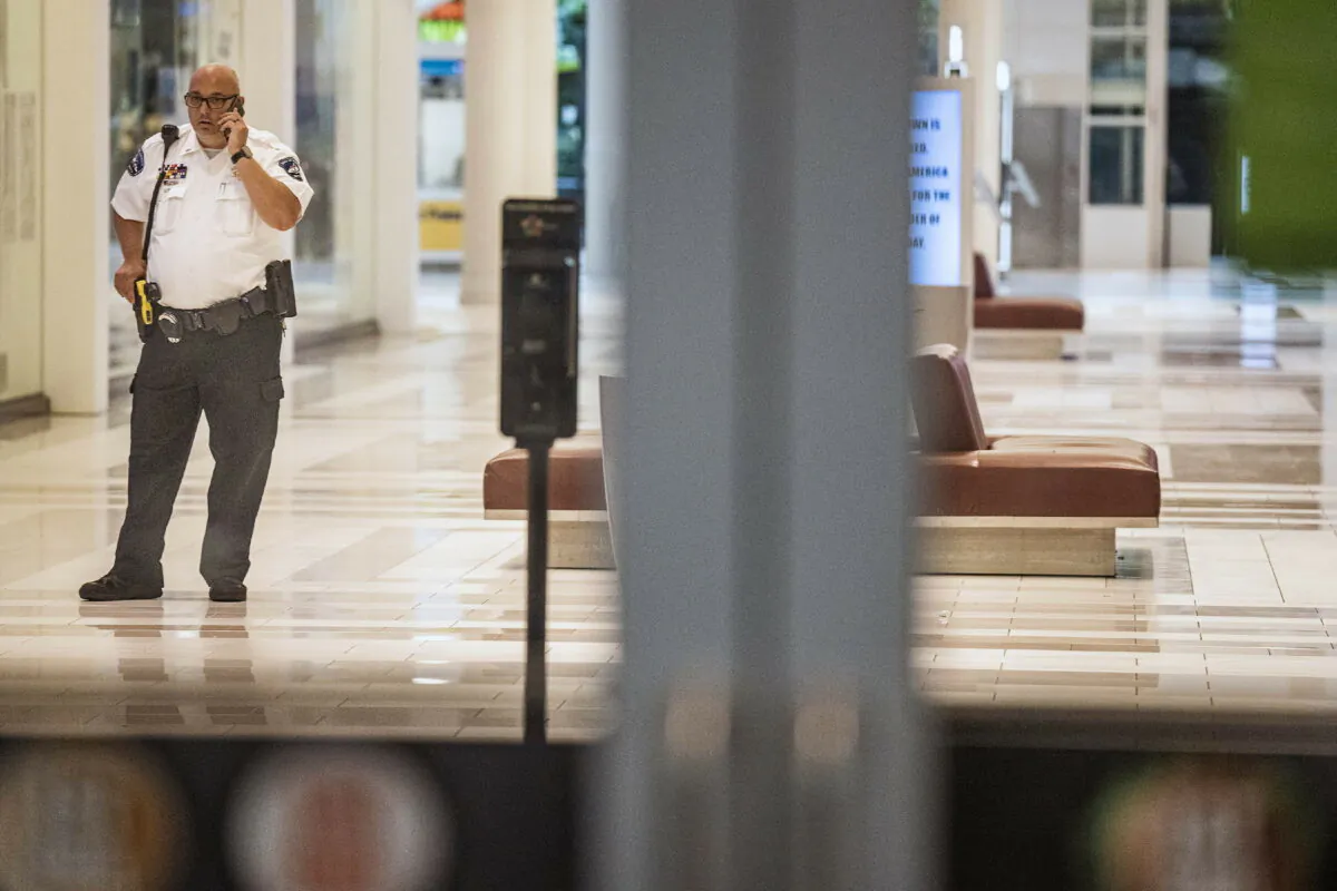 Shoppers are finally allowed to leave the Mall of America after a lockdown of several hours in Bloomington, Minn., on Aug. 4, 2022. (Richard Tsong-Taatarii/Star Tribune via AP)