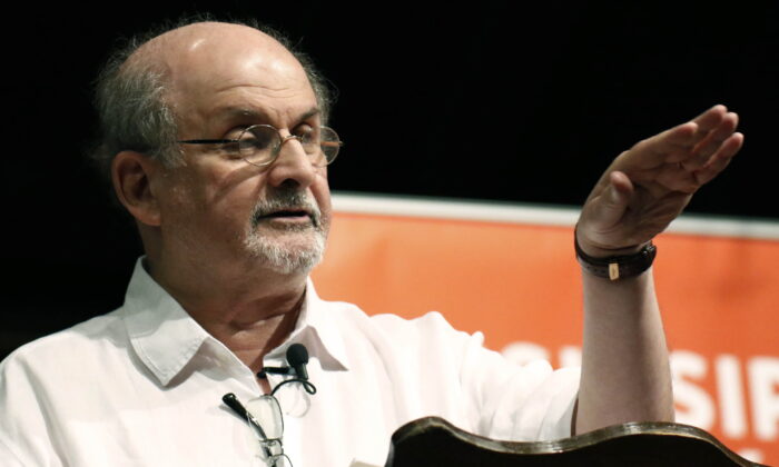 Author Salman Rushdie talks about the start of his writing career, during the Mississippi Book Festival, in Jackson, Miss., on Aug. 18, 2018. (Rogelio V. Solis/AP Photo)