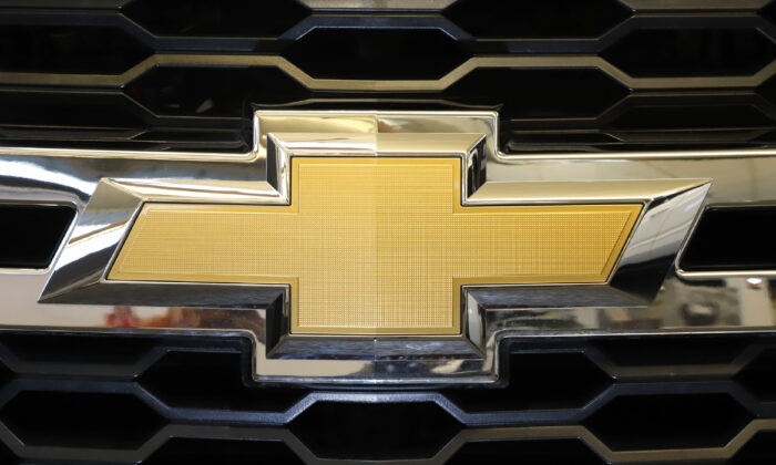 The Chevrolet logo is displayed at the 2020 Pittsburgh International Auto Show in Pittsburgh on Feb. 13, 2020.   (Gene J. Puskar/AP Photo)