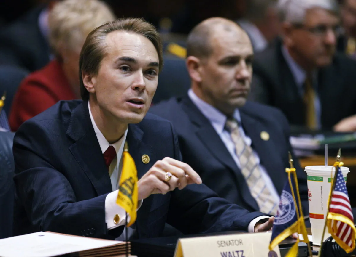 Sen. Brent Waltz (R-Ind.) speaks during a joint committee hearing at the Statehouse in Indianapolis on Jan. 6, 2012. (Michael Conroy/AP Photo)