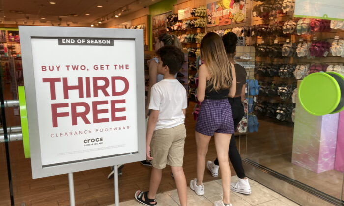 Shoppers enter a Crocs store, in Pembroke Pines, Fla., on July 7, 2022. (Marta Lavandier/AP Photo)