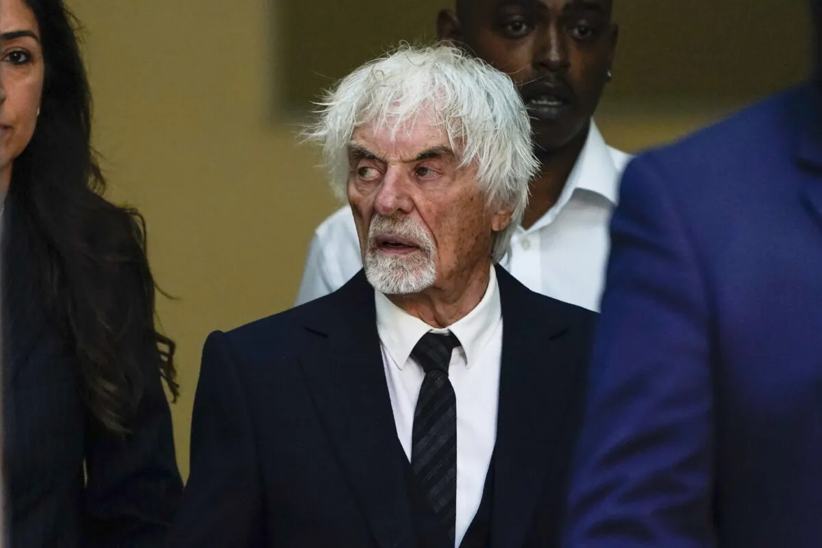 Former Formula One boss, Bernie Ecclestone, leaves Westminster Magistrates Court in London on Aug. 22, 2022. (Alberto Pezzali/AP Photo)