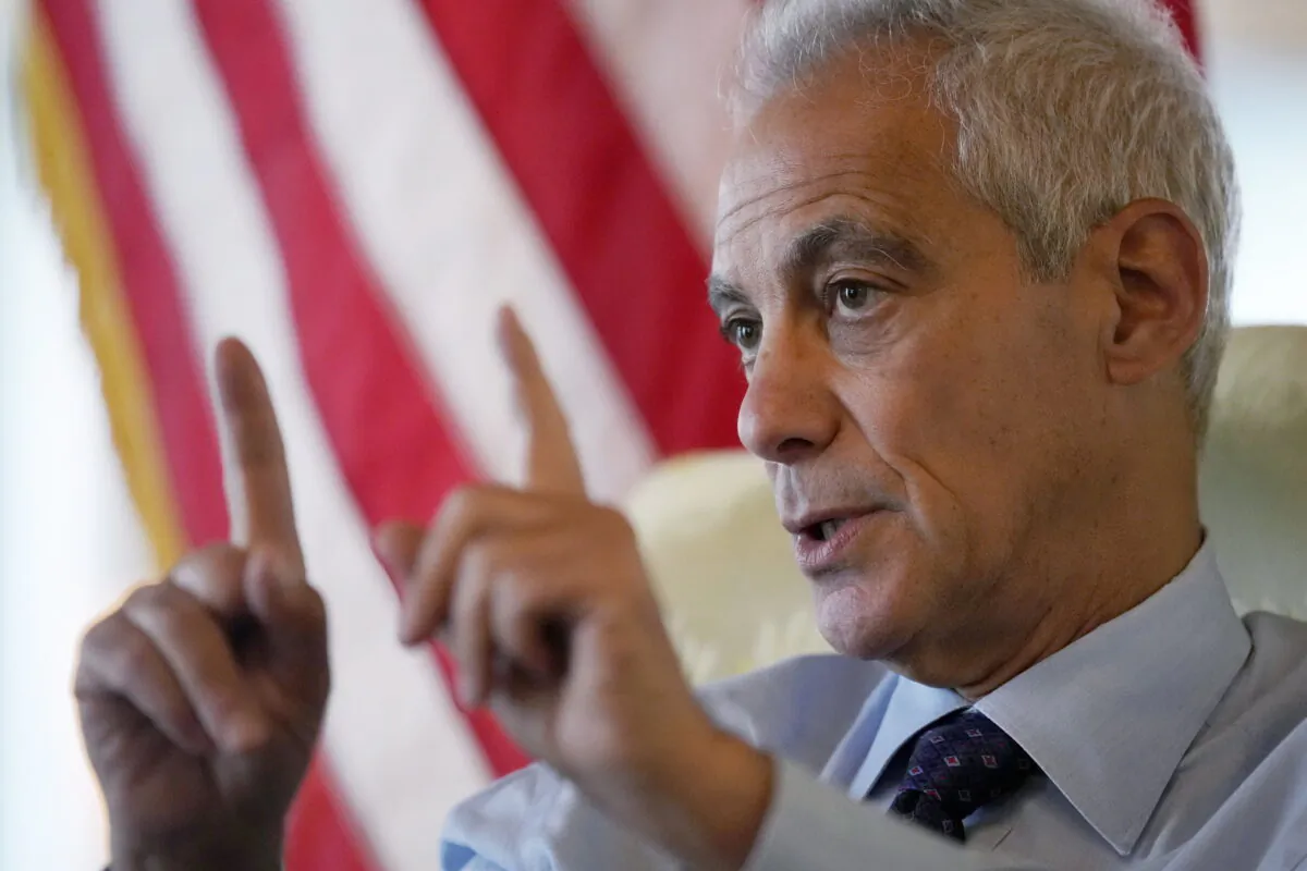 U.S. Ambassador to Japan Rahm Emanuel speaks during an interview with The Associated Press at the ambassador's residence in Tokyo on Aug. 2, 2022. (Eugene Hoshiko/AP Photo)