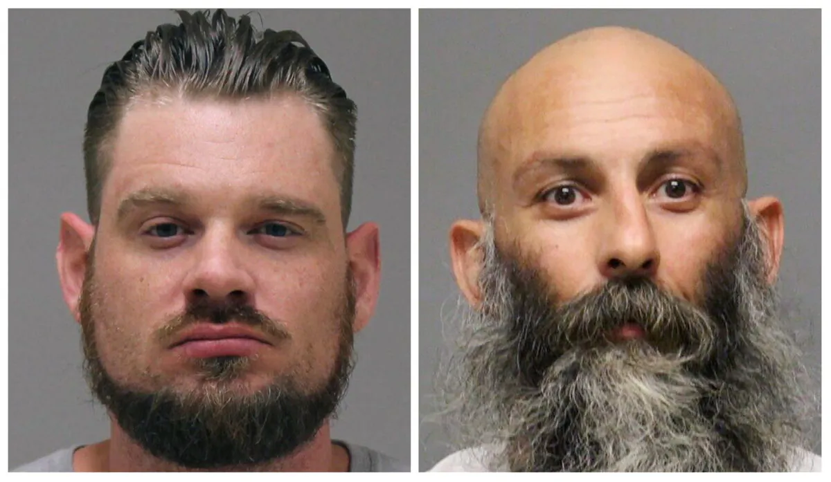 (Left) Adam Dean Fox. (Right) Barry Croft Jr. on April 8, 2022. (Courtesy of Kent County Sheriff and Delaware Department of Justice via AP)