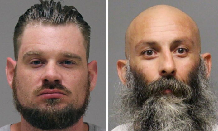 (Left) Adam Dean Fox. (Right) Barry Croft Jr. on April 8, 2022. (Courtesy of Kent County Sheriff and Delaware Department of Justice via AP)