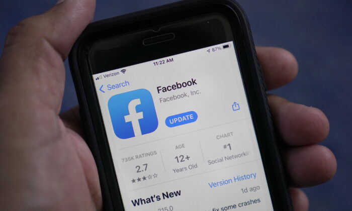 The Facebook app on a smart phone in Surfside, Fla., on April 23, 2021. (Wilfredo Lee/AP Photo)