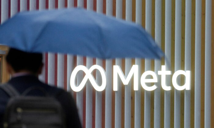 The logo of Meta Platforms in Davos, Switzerland, on May 22, 2022. (Arnd Wiegmann/Reuters)