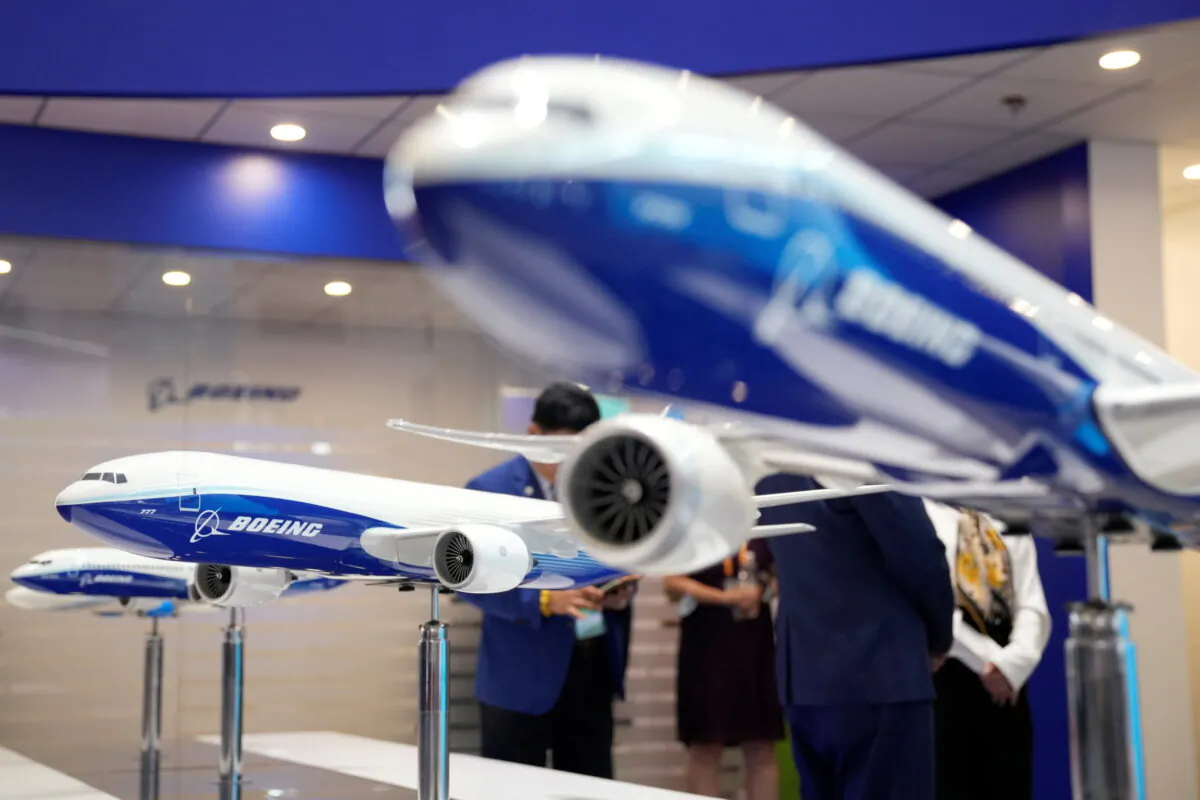 A model of Boeing 777 airliner is seen displayed at the Airshow China, in Zhuhai, Guangdong province, China, on Sept. 28, 2021. (Aly Song/Reuters)