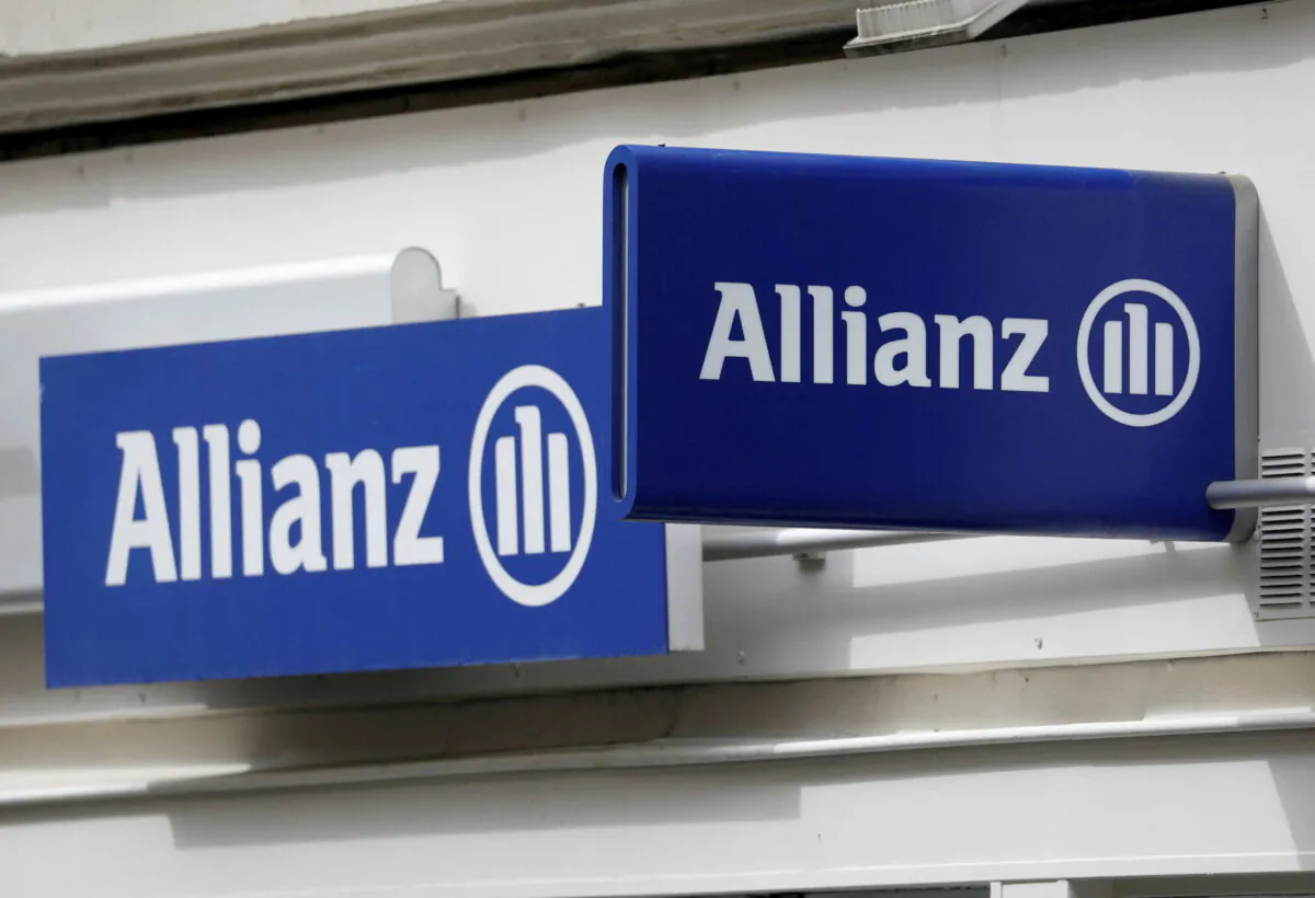 The logo of Allianz on a building in Paris on April 30, 2020.  (Charles Platiau/Reuters)