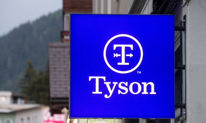 The logo of Tyson Foods in Davos, Switzerland, on May 22, 2022. (Arnd Wiegmann/Reuters)