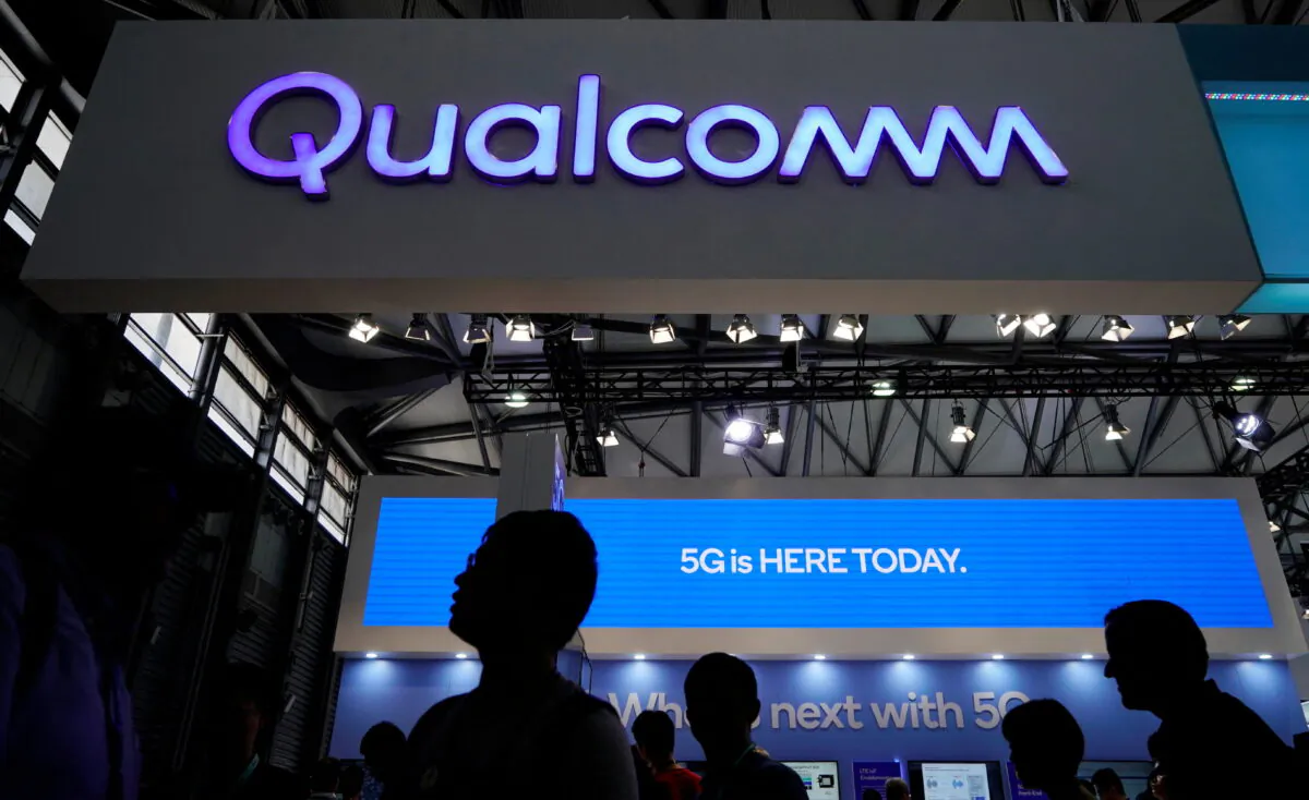 A Qualcomm sign at Mobile World Congress (MWC) in Shanghai on June 28, 2019. (Aly Song/Reuters)