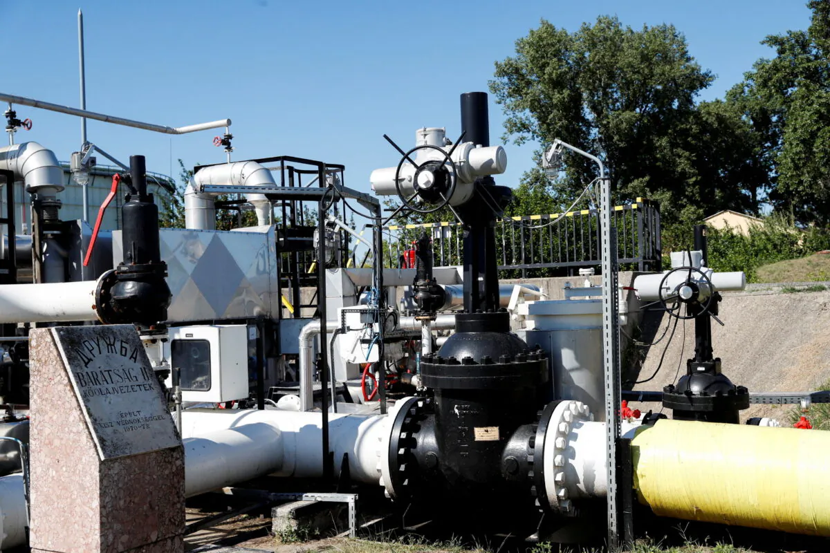 The receiver station of the Druzhba oil pipeline between Hungary and Russia is seen at the Hungarian MOL Group's Danube Refinery in Szazhalombatta, Hungary, on May 18, 2022. (Bernadett Szabo/Reuters)