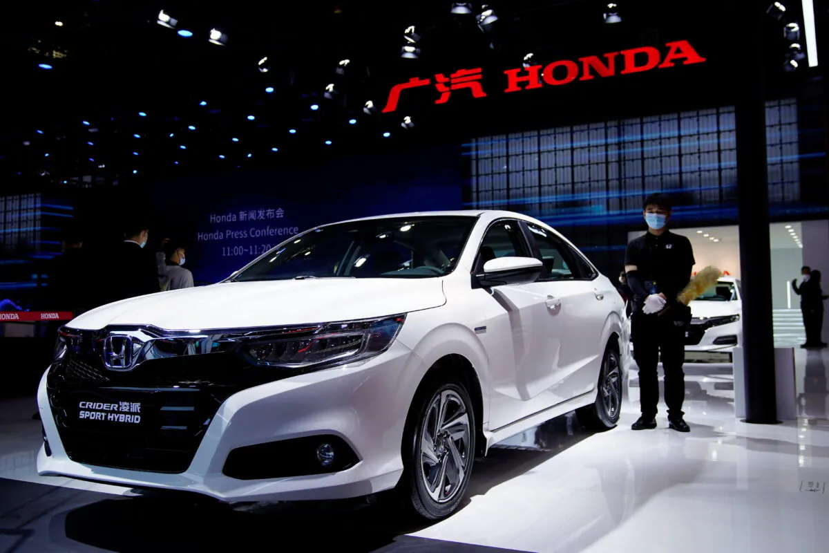 A Honda Crider Sport Hybrid vehicle displayed at the GAC Honda booth during a media day for the Auto Shanghai show in Shanghai, on April 19, 2021. (Aly Song/Reuters)