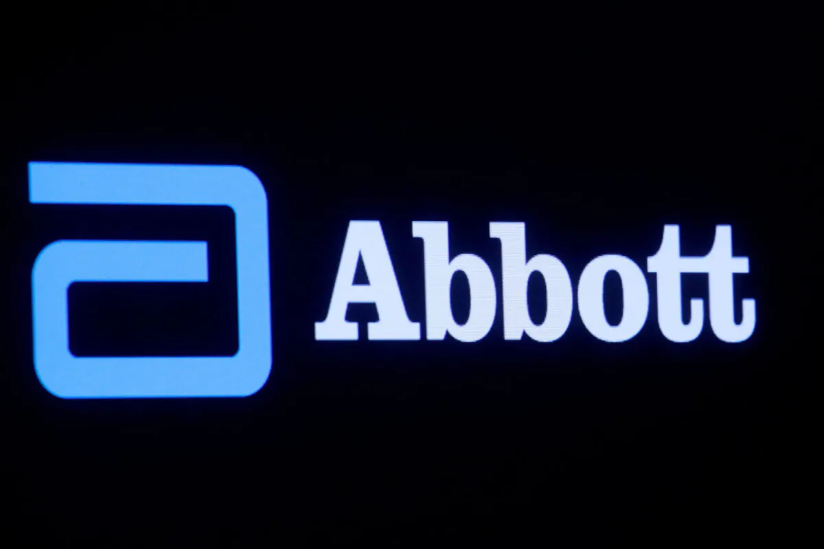 The Abbott Laboratories logo is displayed on a screen at the New York Stock Exchange in New York on Oct. 18, 2021. (Brendan McDermid/Reuters)