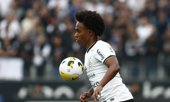Corinthians Willian in action at the Brasileiro Championship (Corinthians v Juventude) at the Neo Quimica Arena in Sao Paulo, Brazil, on June 11, 2022. (Carla Carniel/Reuters)