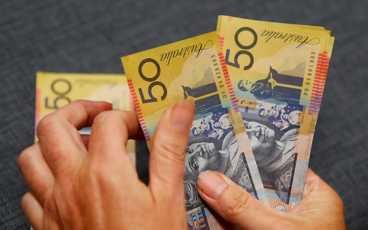 Australian dollars are seen in an illustration photo on Feb. 8, 2018. (Daniel Munoz/Reuters)