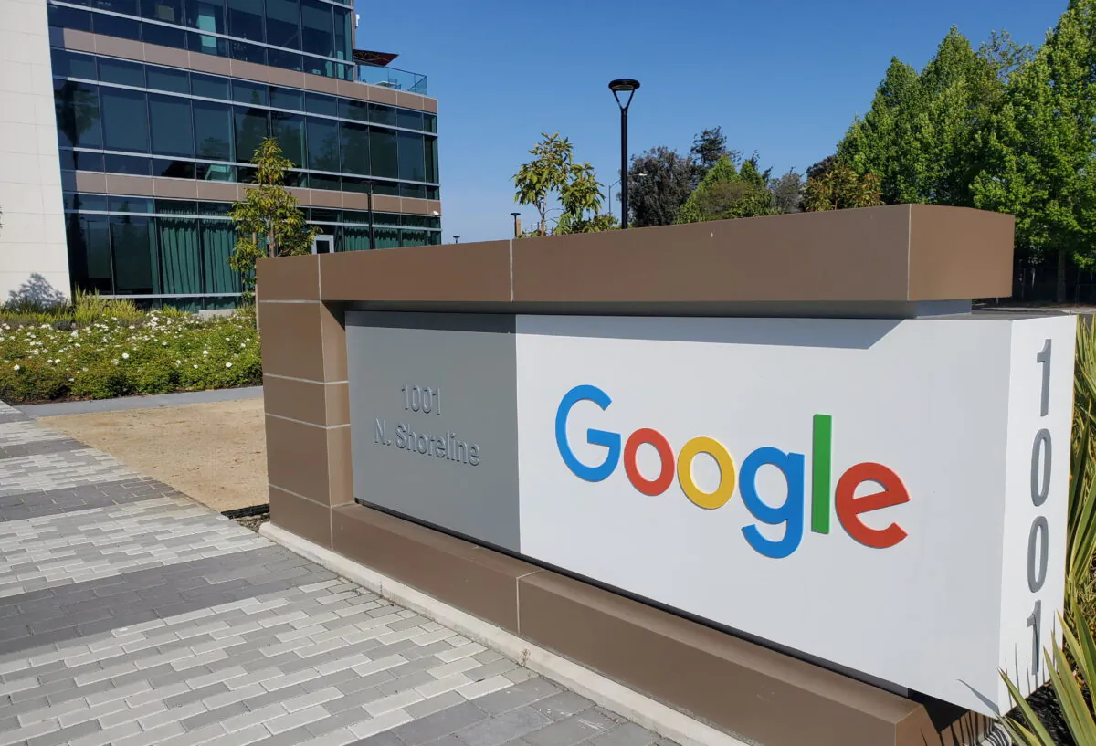 A sign is pictured out of a Google office near the company's headquarters in Mountain View, Calif., on May 8, 2019. (Paresh Dave/Reuters)
