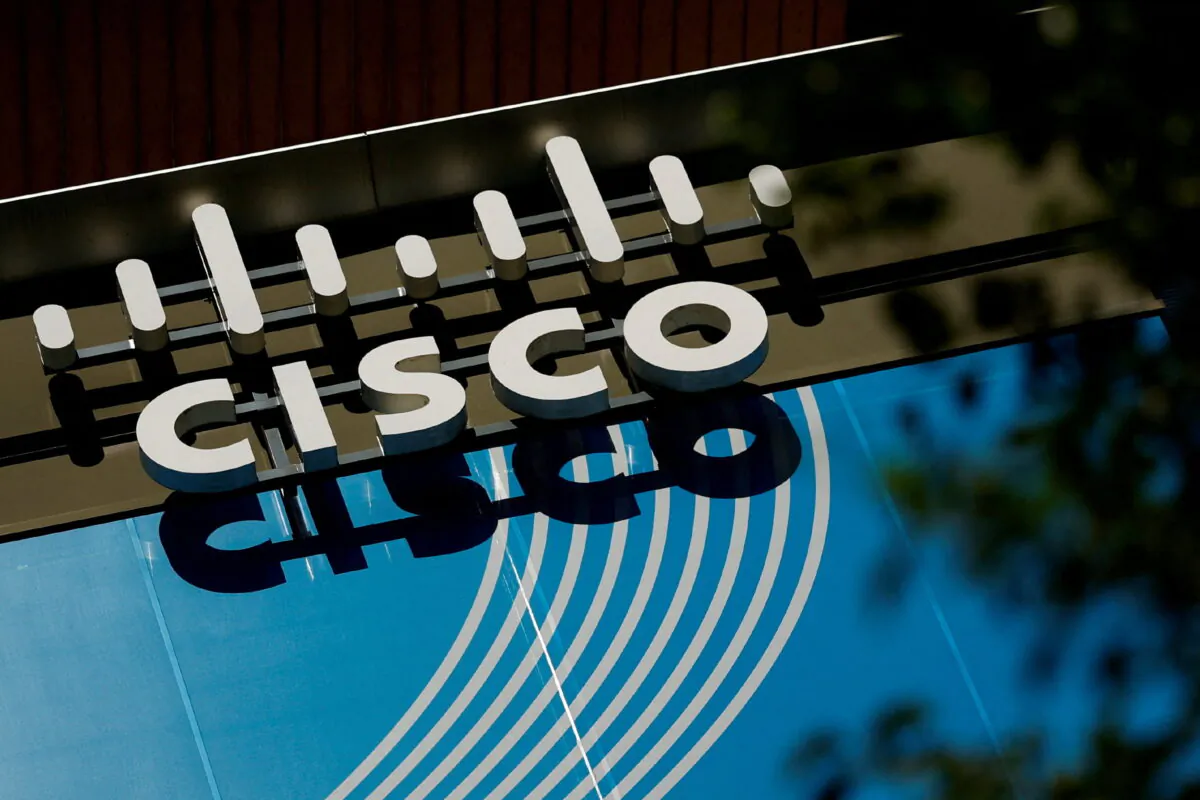 The logo of U.S. networks giant Cisco Systems in front of their headquarters in Issy-les-Moulineaux near Paris on Aug. 6, 2022. (Sarah Meyssonnier/Reuters)