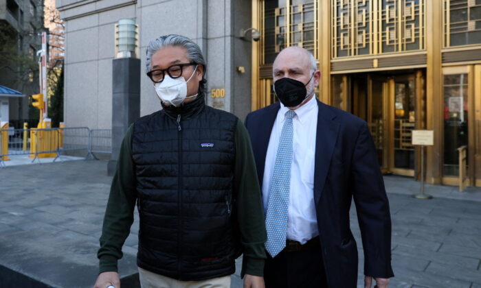 Sung Kook (Bill) Hwang, the founder and head of a private investment firm known as Archegos exits the Manhattan federal courthouse in New York on April 27, 2022. (Shannon/Reuters)