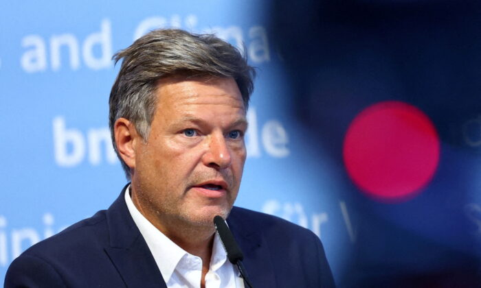 Germany's Minister for Economy and Climate Action, Robert Habeck, speaks at a press conference on the future use of liquefied natural gas (LNG) in Berlin, Germany, on August 16, 2022.  (Lisi Niesner/File Photo/Reuters)