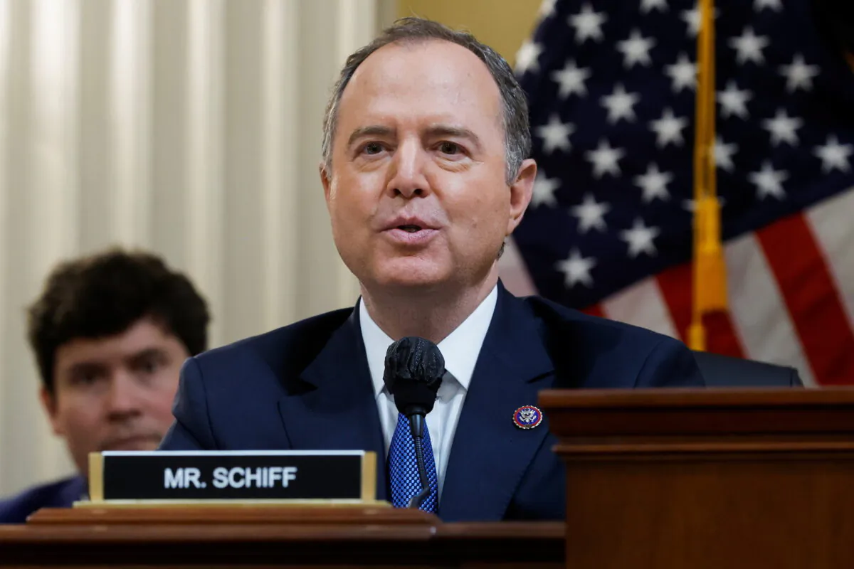 Committee member Rep. Adam Schiff (D-Calif.) speaks during the fourth of eight planned public hearings of the House January 6 committee, on Capitol Hill in Washington on June 21, 2022. (Jonathan Ernst/Reuters)