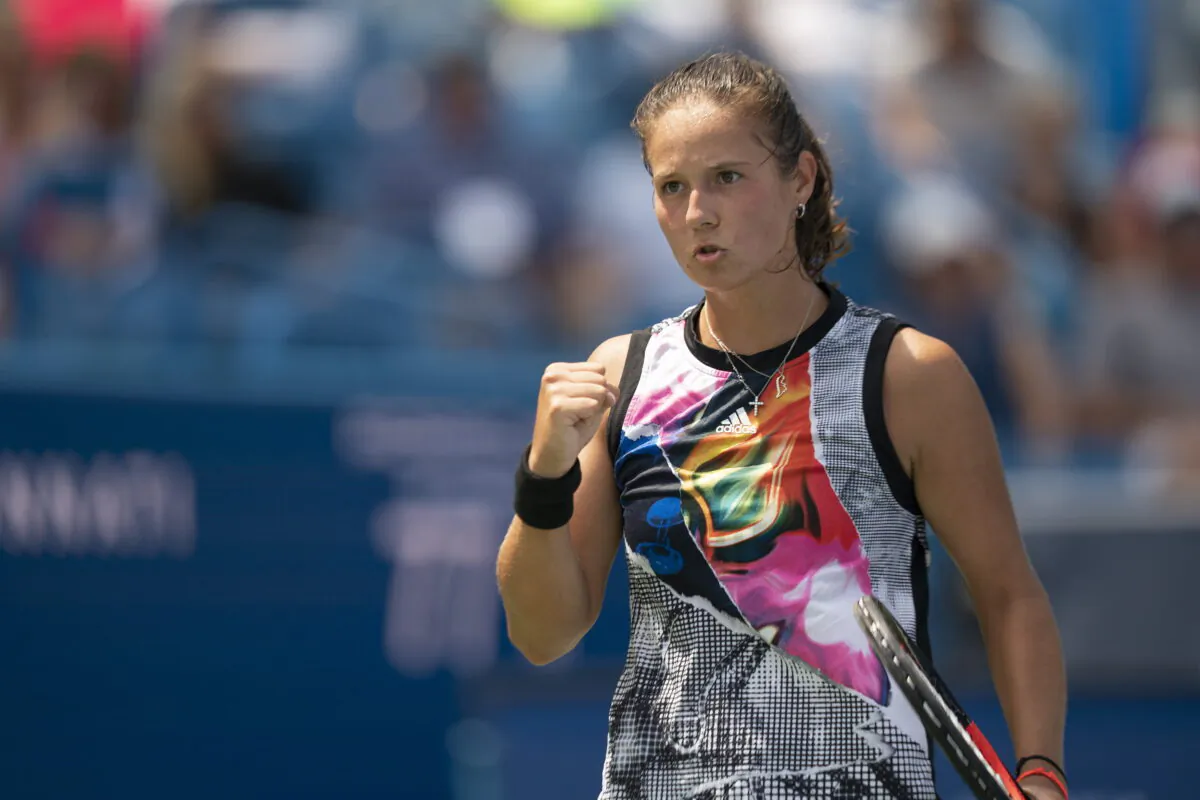 Daria Kasatkina (RUS) reacts to a point during her match against Amanda Anisimova (USA) at the Western & Southern at the at the Lindner Family Tennis Center in Cincinnati, on August 15, 2022. (Susan Mullane/USA TODAY Sports via Reuters)
