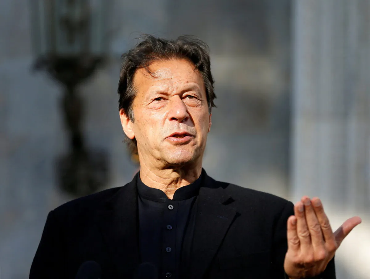 Pakistan's Prime Minister Imran Khan speaks during a joint news conference with Afghan President Ashraf Ghani (not pictured) at the presidential palace in Kabul, Afghanistan, on Nov. 19, 2020. (Mohammad Ismail/Reuters)