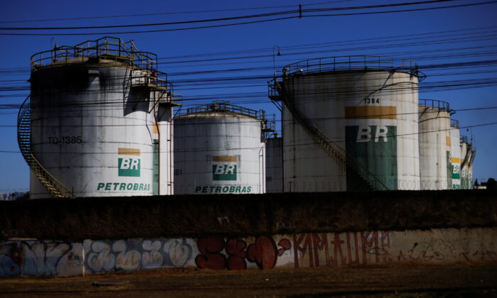 The tanks of Brazil's state-run Petrobras oil company following the announcement of updated fuel prices at at the Brazilian oil company Petrobras in Brasilia, Brazil, on June 17, 2022. (Ueslei Marcelino/Reuters)