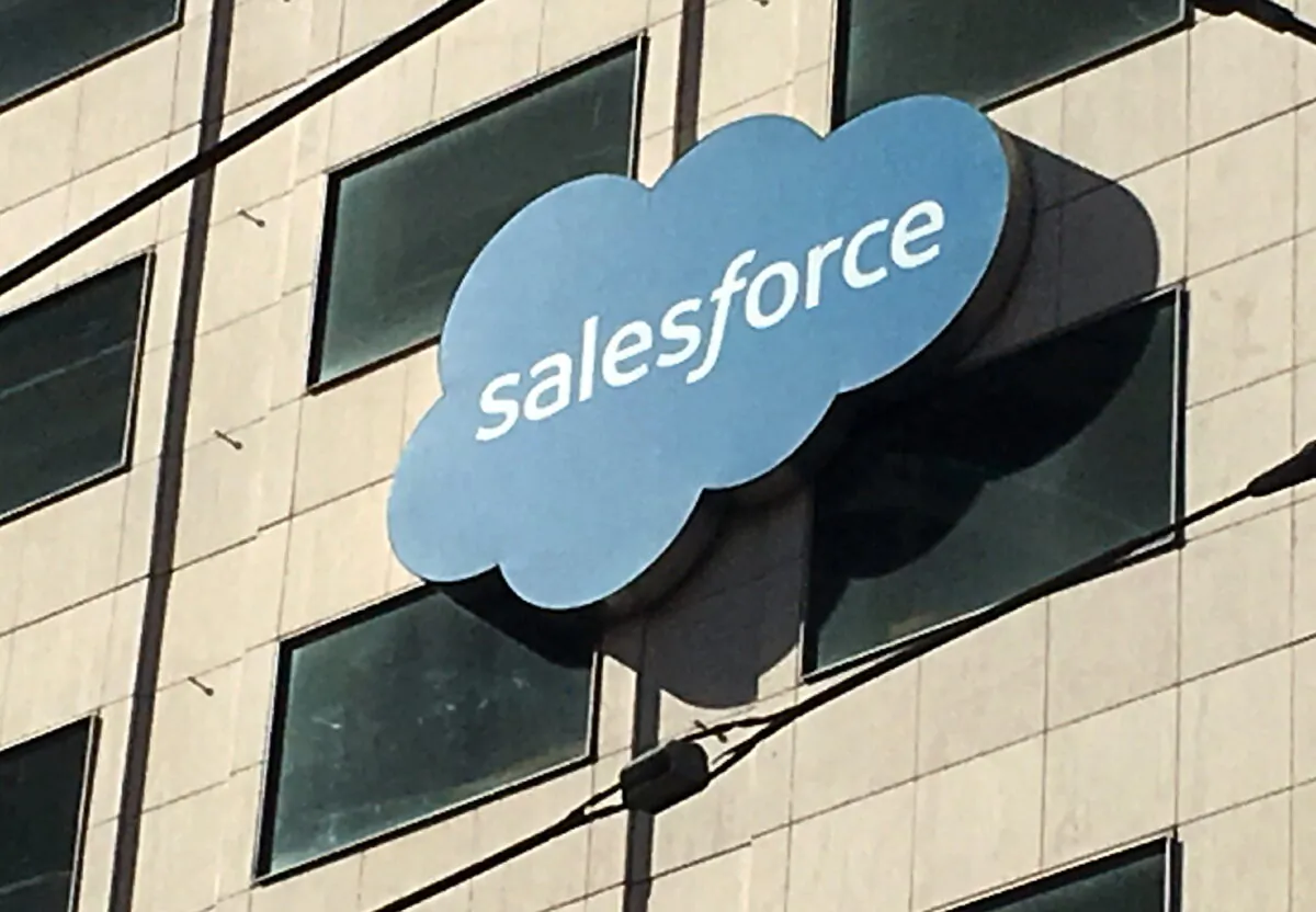 The Salesforce logo on a building in San Francisco on Oct. 12, 2016. (Lily Jamali/Reuters)