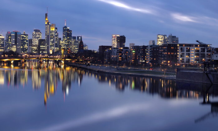The skyline with its financial district is photographed as the spread of the coronavirus disease (COVID-19) continues during an extended lockdown in Frankfurt, Germany, on Jan. 14, 2021. (Kai Pfaffenbach/Reuters)