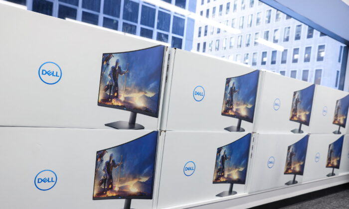 Dell monitors are seen for sale in a store in Manhattan, New York City, on Nov. 24, 2021. (Andrew Kelly/Reuters)