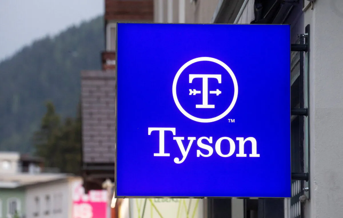The logo of Tyson Foods is seen in Davos, Switzerland, on May 22, 2022. (Arnd Wiegmann/Reuters)