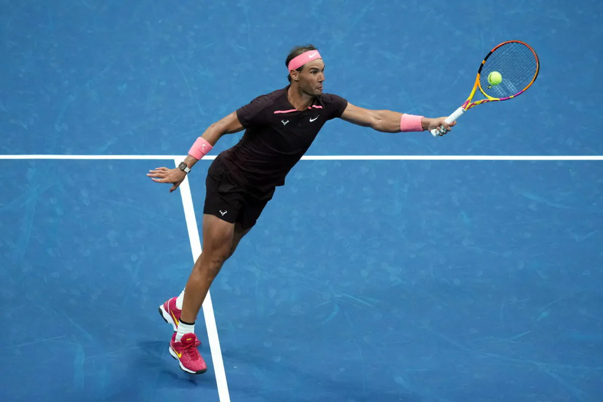 Rafael Nadal of Spain hits to Rinky Hijikata of Australia on day two of the 2022 U.S. Open tennis tournament at USTA Billie Jean King National Tennis Center in Flushing, New York, on Aug. 30, 2022. (Danielle Parhizkaran/USA TODAY Sports via Reuters)