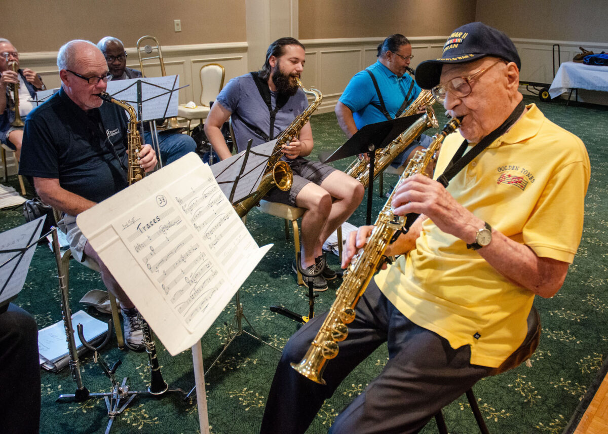 Dominick Critelli plays the saxophone every week with a jazz band on Long Island, N.Y. (Dave Paone/The Epoch Times)