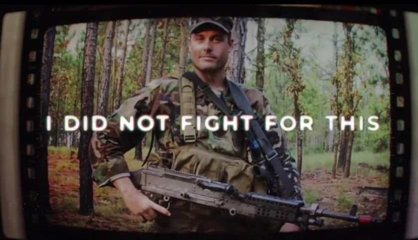 Adam Hardage, veteran and CEO of Remote Health Solutions, calling for a protest at the FBI headquarters in Washington on Aug. 14, 2022. (Courtesy of Adam Hardage)