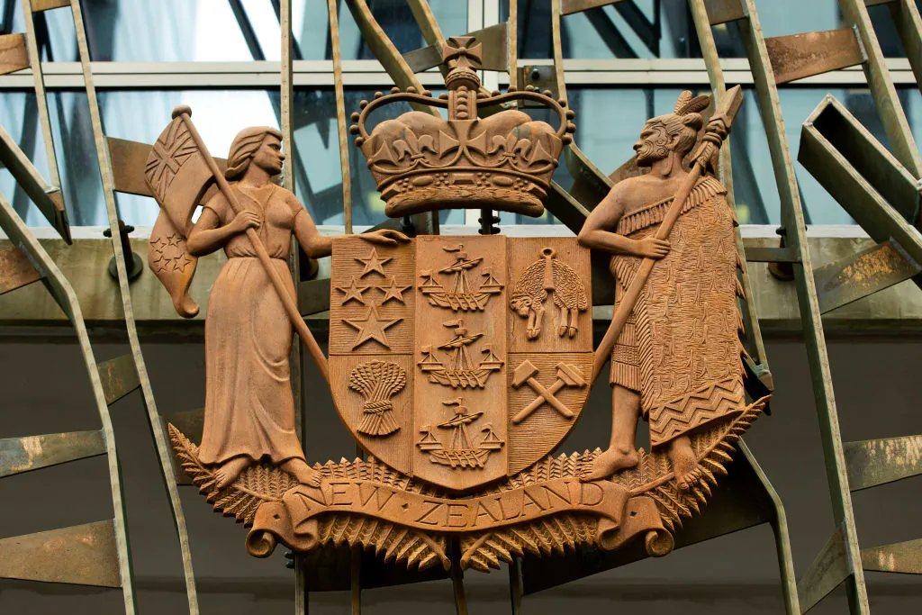 A general view of the coat of arms at the Supreme Court in Wellington, New Zealand, on June 12, 2019. (Hagen Hopkins/Getty Images)