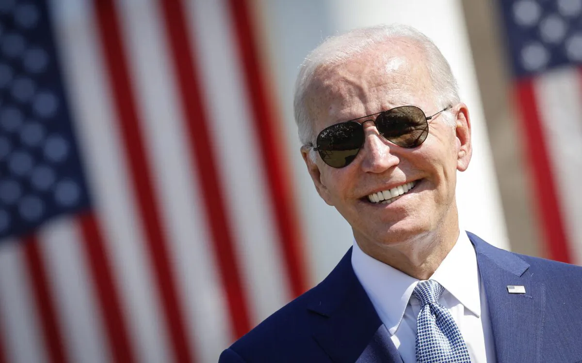 President Joe Biden attends a signing ceremony for the CHIPS and Science Act of 2022 on the South Lawn of the White House in Washington, on Aug. 9, 2022. (Chip Somodevilla/Getty Images)