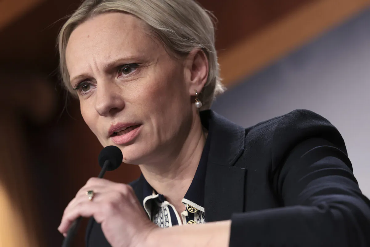 Ukrainian American U.S. Rep. Victoria Spartz (R-Ind.) speaks at a news conference at the U.S. Capitol about Russia's invasion of Ukraine, on March 2, 2022, in Washington. (Kevin Dietsch/Getty Images)