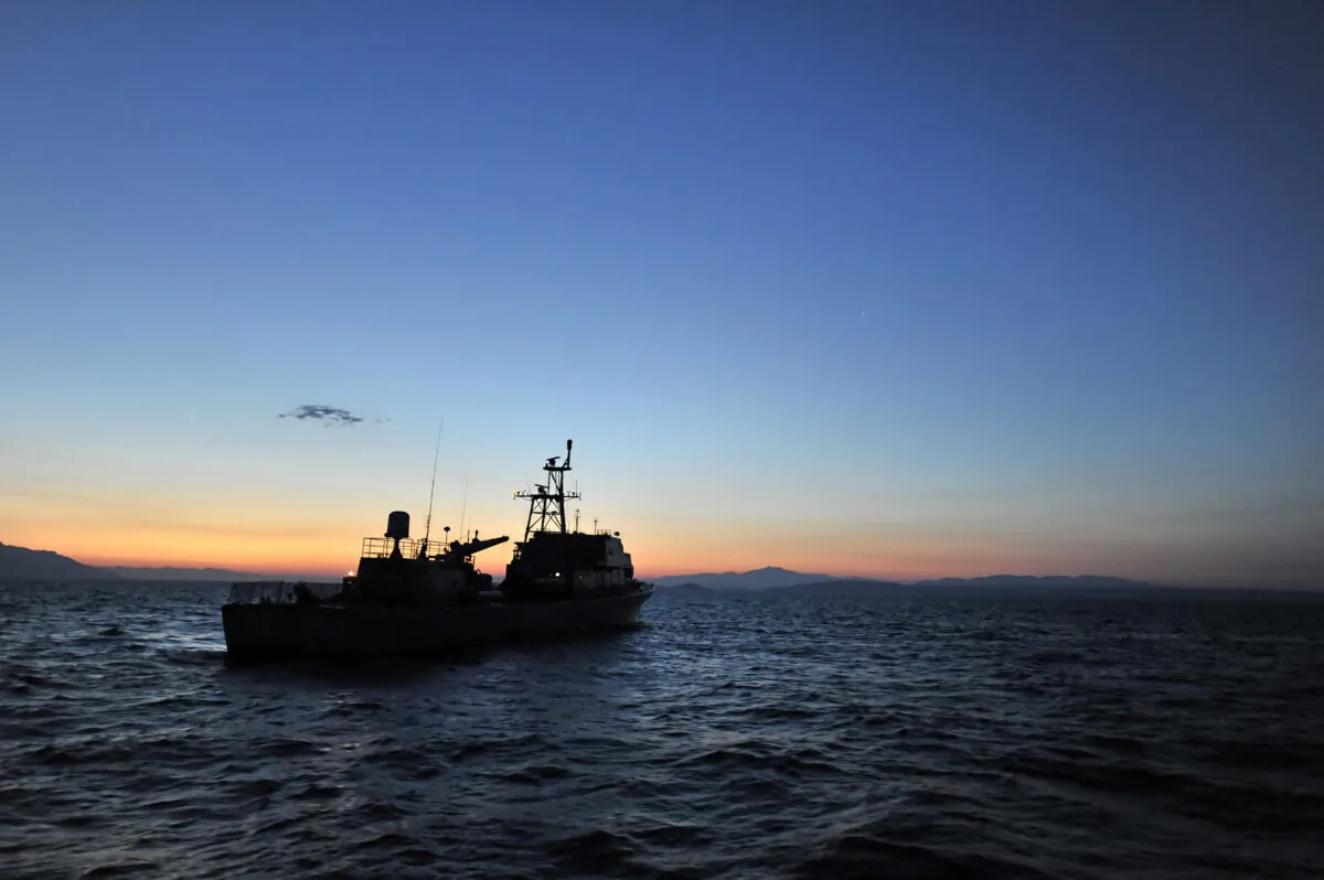 A Greek Coast Guard vessel patrols at the maritime border between Greece and Turkey near the small Greek Aegean Sea island of Agathonissi on May 30, 2009. (Aris Messinis/AFP via Getty Images)