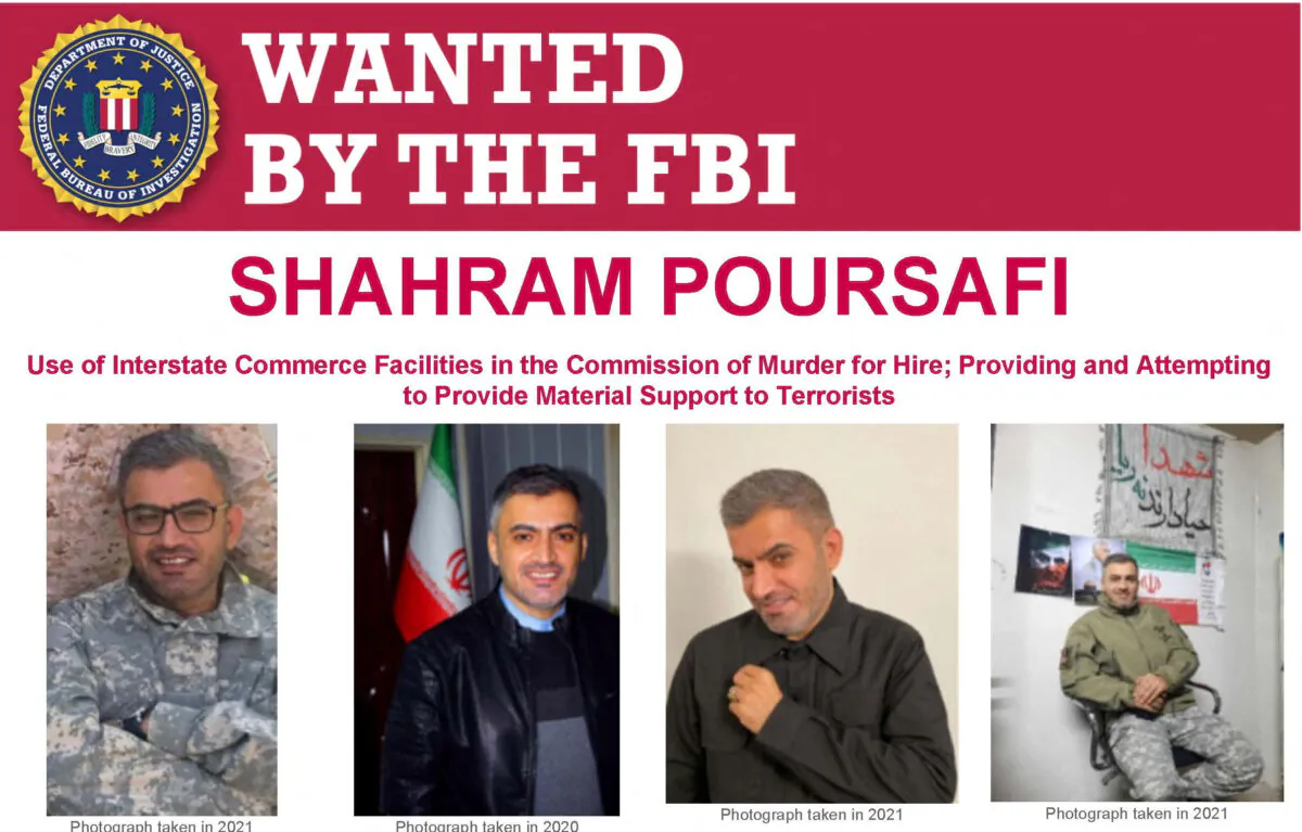 An FBI wanted poster shows Shahram Poursafi, also known as Mehdi Rezayi, of Tehran, Iran, in an image released on Aug. 10, 2022. (Federal Bureau of Investigation/Handout via Reuters)