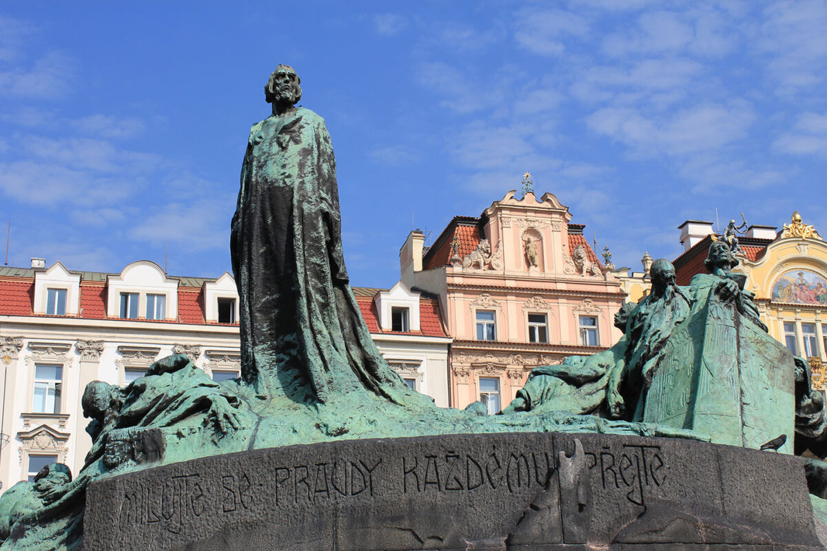 A monument to Jan Hus in Old Town Square, Prague. During the 1968 Prague revolt, Heda Kovaly passed this statue of the reformer who was executed during the Protestant Reformation. At the base of the statue are the words “Truth Prevails.” Kovaly thought: "Truth alone does not prevail. When it clashes with power, truth often loses. It prevails only when people are strong enough to defend it.” (Oyvind Holmstad/CC BY-SA 3.0)